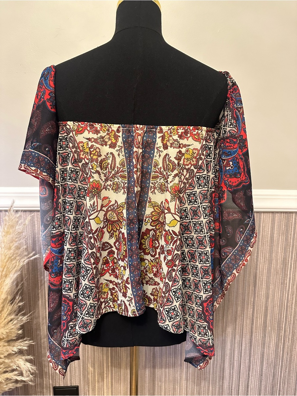 Flying Tomato Boho Paisley Off Shoulder‎ Bell Sleeve Top SMALL